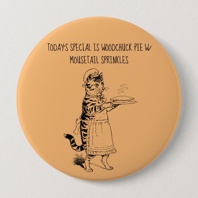 Katt servitris som serverar paj rolig katt knapp (Framsida)