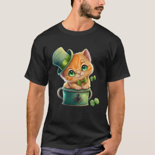 Katt Shamrock St Patrick s Day Leprechaun Hatt Söt T Shirt