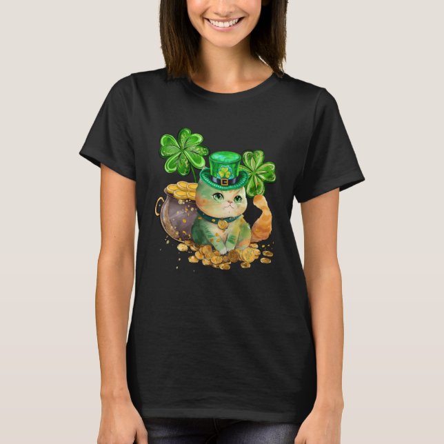 Katt Shamrock St Patricks Day Katt Irländsk T Shirt (Framsida)