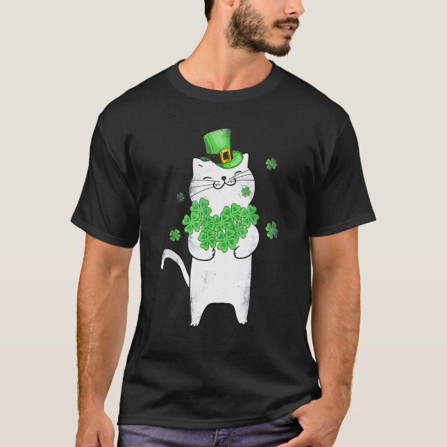 Katt Shamrock St Patrick's Day Katt Leprechaun T Shirt (Framsida)