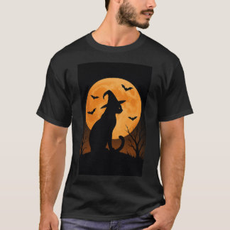 Katt Silhouette med hel måne och Fladdermus T Shirt