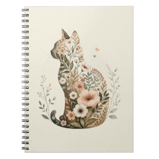 Katt Silhuett Blommig Boho Vildblomma Anteckningsbok
