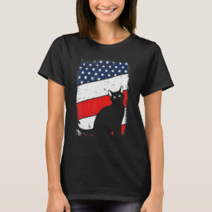 Katt Siluett 4:e Juli Amerikansk Flagga Patriotisk T Shirt