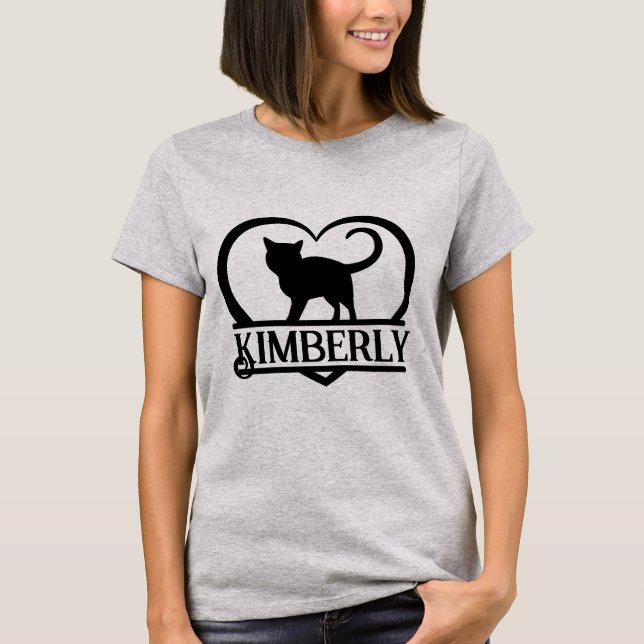 Katt Siluett Hjärt Splittrad Monogram T Shirt (Framsida)