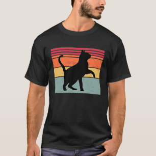 Katt Siluett Retro Solnedgång Vintage Randig T Shirt