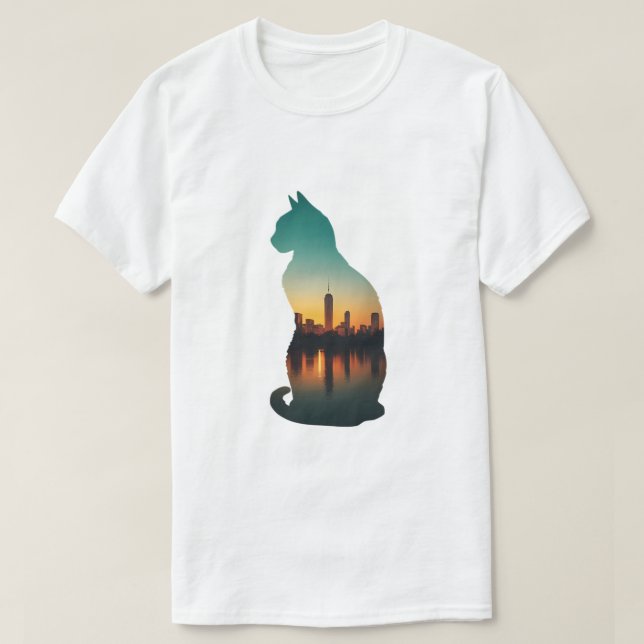 Katt Siluett Urban Solnedgång T Shirt (Design framsida)