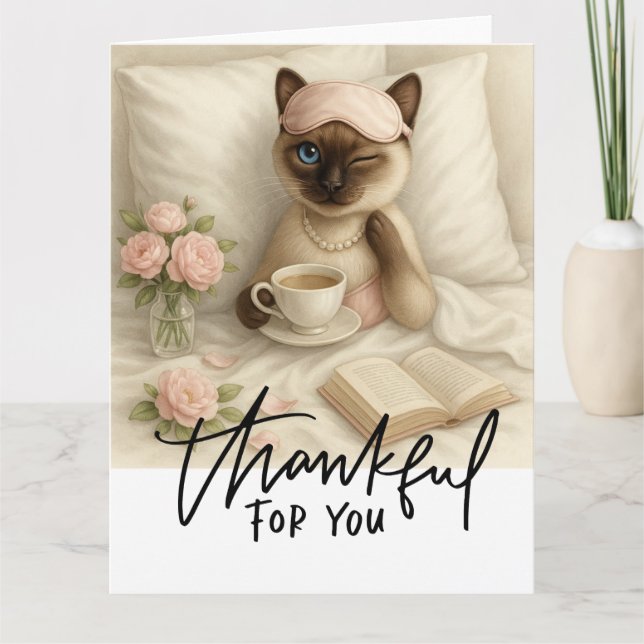 Katt sip-kaffe i Bed Tack Kort (Framsida)