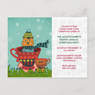 Katt Sitta i Tekopp vid jul Party Vykort