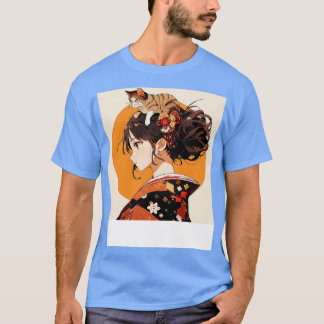 Katt sitta ovanför en tjej animerad t shirt