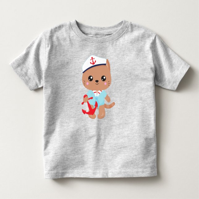 Katt, sjöhatt, sjöräddningstjänst, kute, katt, kap t shirt (Framsida)