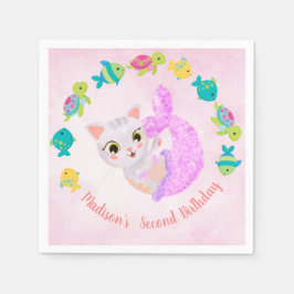 Katt Sjöjungfru Purrmaids Birthday Plate Pappersservett