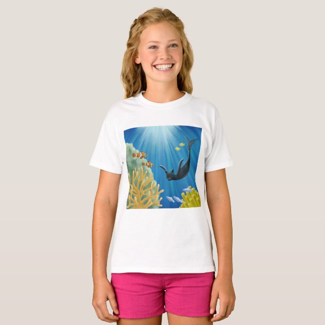 Katt-Sjöjungfru T Shirt (Hel framsida)