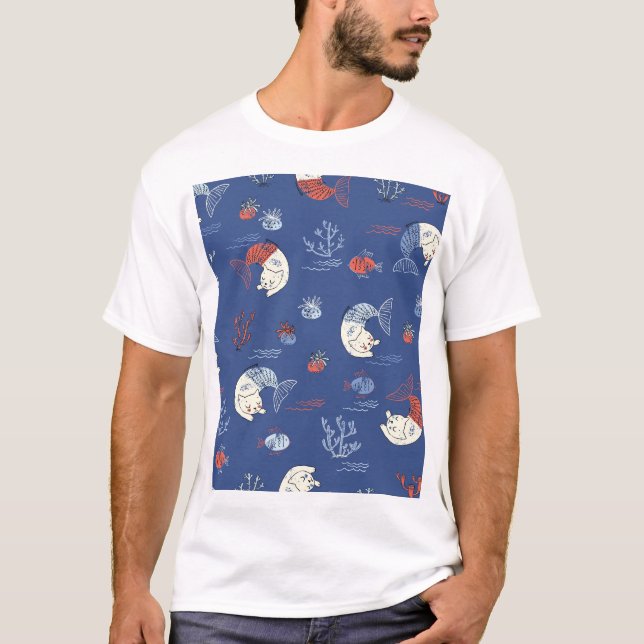 Katt sjöjungfru, texturerad sömlös mönster. t shirt (Framsida)