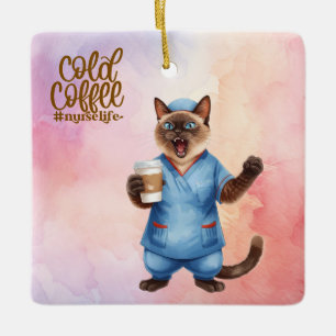 Katt Sjuksköterska liv Kallt Kaffe Julgransprydnad Keramik