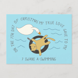 Katt sjunde dagen Svanar-A-simmande jul Vykort
