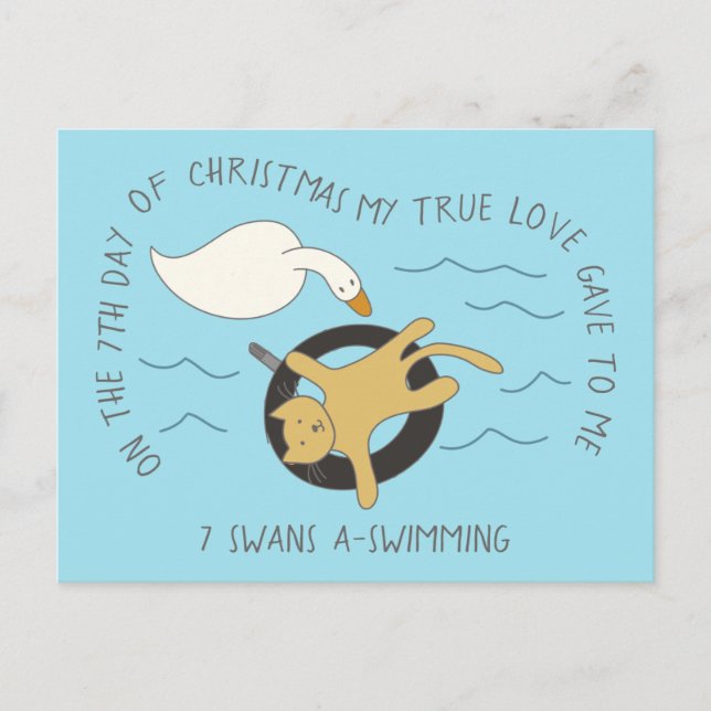 Katt sjunde dagen Svanar-A-simmande jul Vykort (Framsida)
