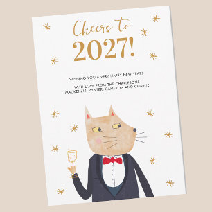 Katt skålar för 2027 Personlig nyårskort