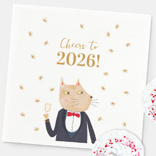 Katt skålar för det nya året 2026 pappersservett