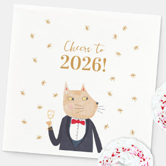 Katt skålar för det nya året 2026 pappersservett