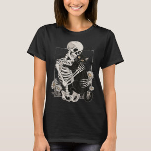 Katt Skalle Kattunge Söt Skelett Halloween Män Kvi T Shirt