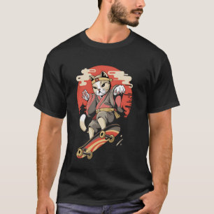 Katt Skateboardåkning Vintage Japansk Ukiyo-e Kons T Shirt