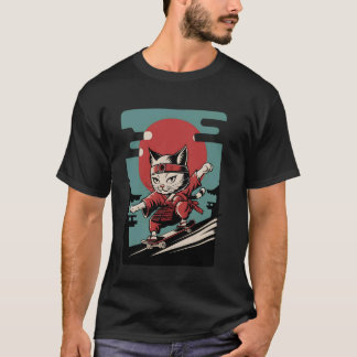 Katt Skateboardåkning Vintage Japansk Ukiyo-e Kons T Shirt