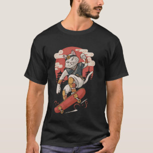 Katt Skateboardåkning Vintage Japansk Ukiyo-e Kons T Shirt