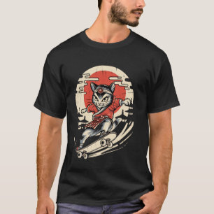 Katt Skateboardåkning Vintage Japansk Ukiyo e Kons T Shirt