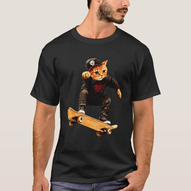 Katt SkateboardSkridsko Katt T Shirt (Framsida)