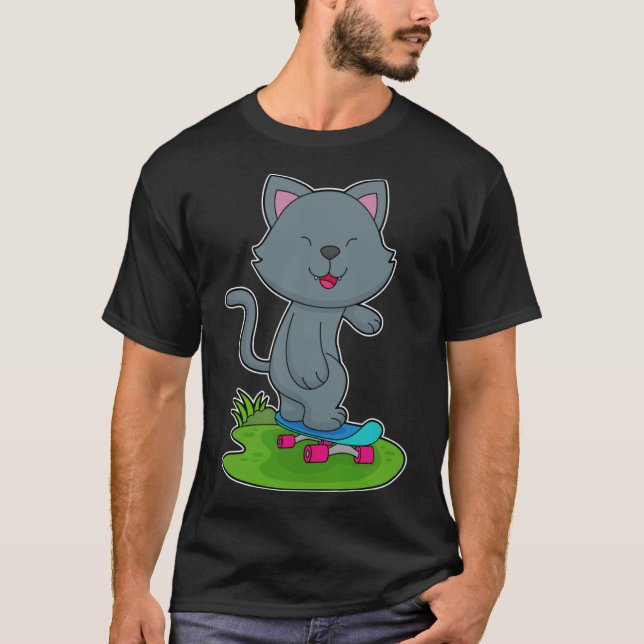 Katt Skater Skateboard-portar T Shirt (Framsida)
