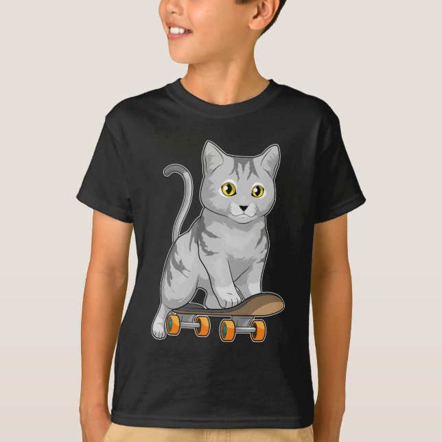 Katt Skater Skateboard-portar T Shirt (Framsida)