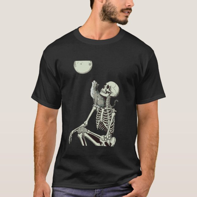 Katt skelett Halloween T Shirt (Framsida)