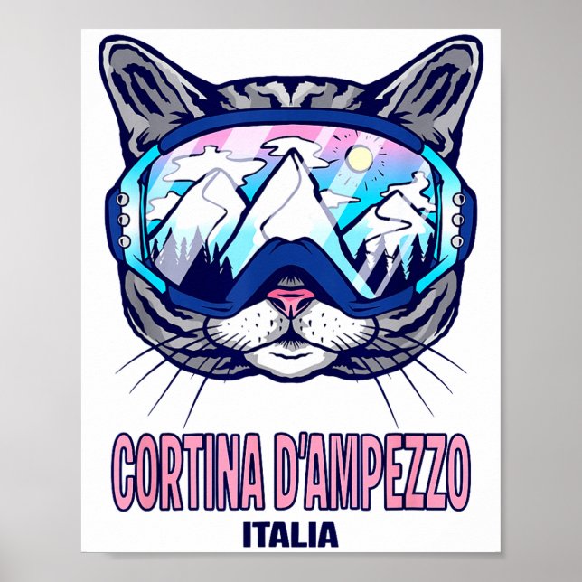 Katt skidglasögon bergspanorama cortina poster (Framsidan)