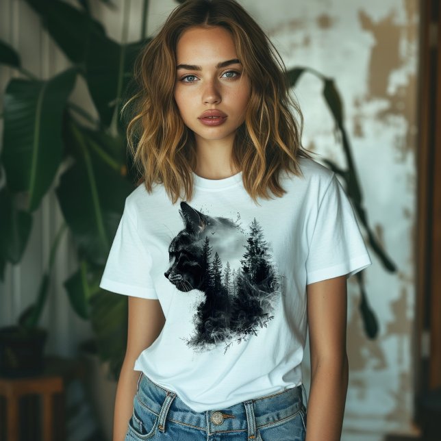 Katt & Skog Dubbelexponering T Shirt (Skapare uppladdad)