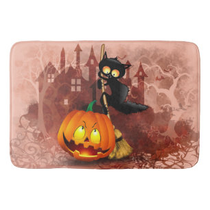 Katt Skrämt med pumpkin Roligt Halloween-tecken Badrumsmatta