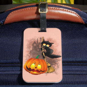 Katt Skrämt med pumpkin Roligt Halloween-tecken Bagagebricka