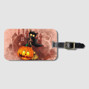 Katt Skrämt med pumpkin Roligt Halloween-tecken Bagagebricka