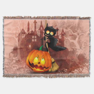 Katt Skrämt med pumpkin Roligt Halloween-tecken Filt