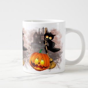 Katt Skrämt med pumpkin Roligt Halloween-tecken Jumbo Mugg