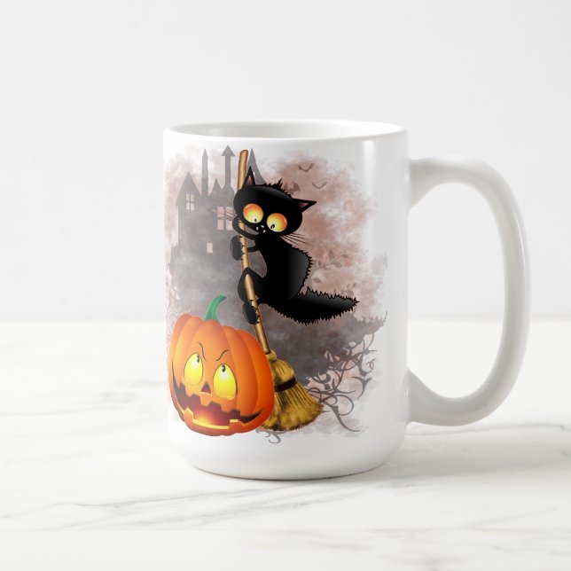 Katt Skrämt med pumpkin Roligt Halloween-tecken Kaffemugg (Höger)