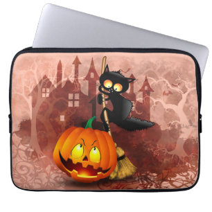 Katt Skrämt med pumpkin Roligt Halloween-tecken Laptop Fodral