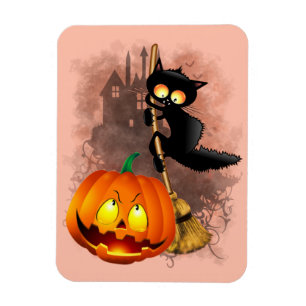Katt Skrämt med pumpkin Roligt Halloween-tecken Magnet