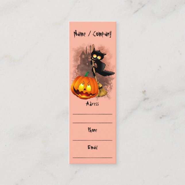 Katt Skrämt med pumpkin Roligt Halloween-tecken Mini Visitkort (Framsida)