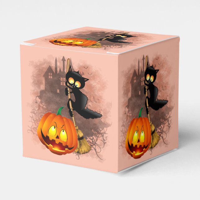 Katt Skrämt med pumpkin Roligt Halloween-tecken Presentaskar (Framsidan Sidan)
