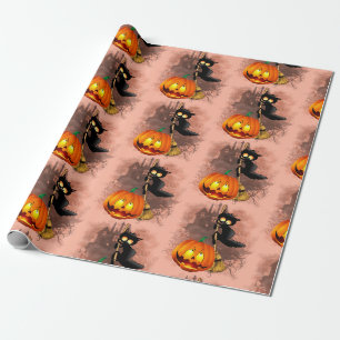 Katt Skrämt med pumpkin Roligt Halloween-tecken Presentpapper