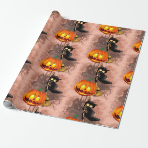 Katt Skrämt med pumpkin Roligt Halloween-tecken Presentpapper