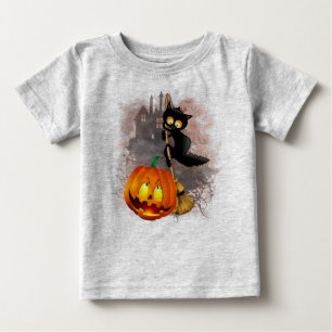 Katt Skrämt med pumpkin Roligt Halloween-tecken T Shirt