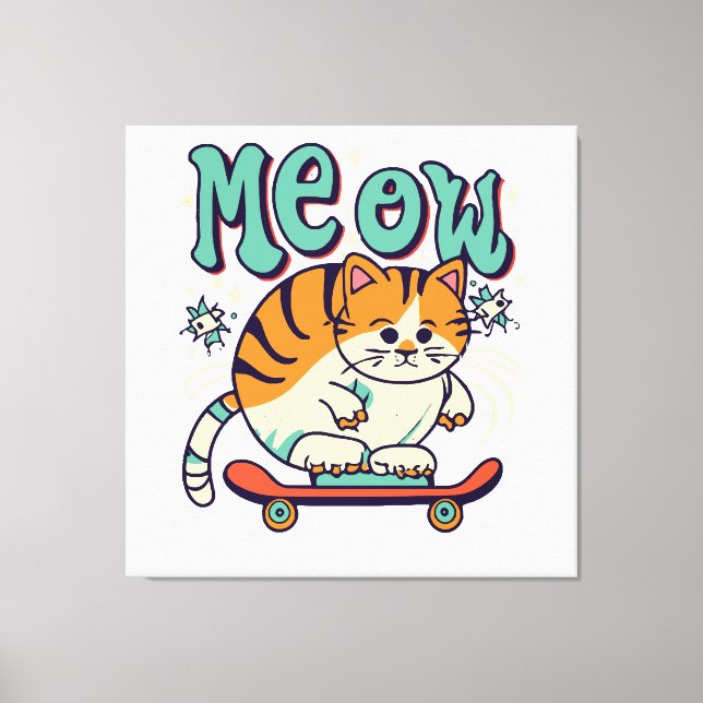 Katt Skridsko Meow Canvastryck (Framsida)