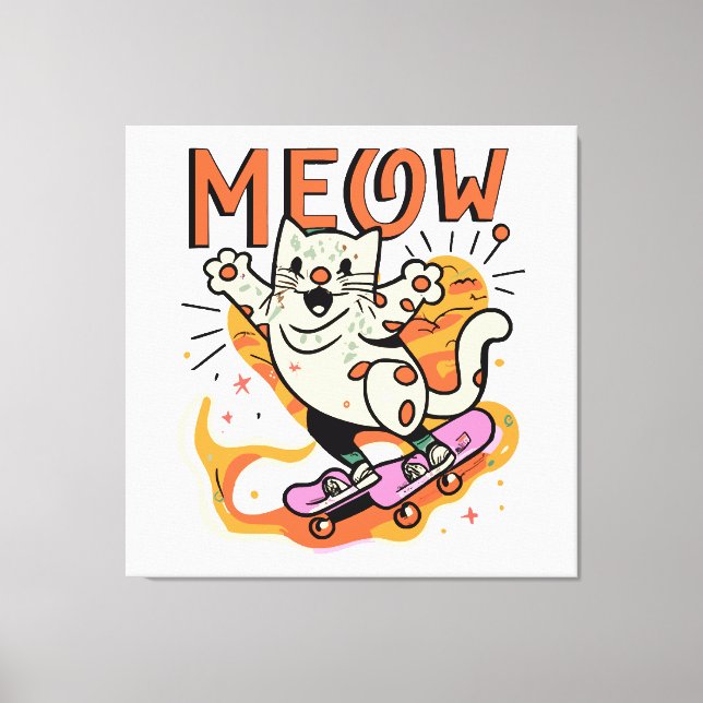 Katt Skridsko Meow Canvastryck (Framsida)