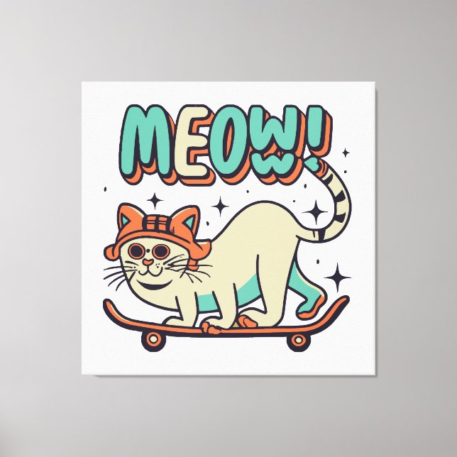 Katt Skridsko Meow Canvastryck (Framsida)